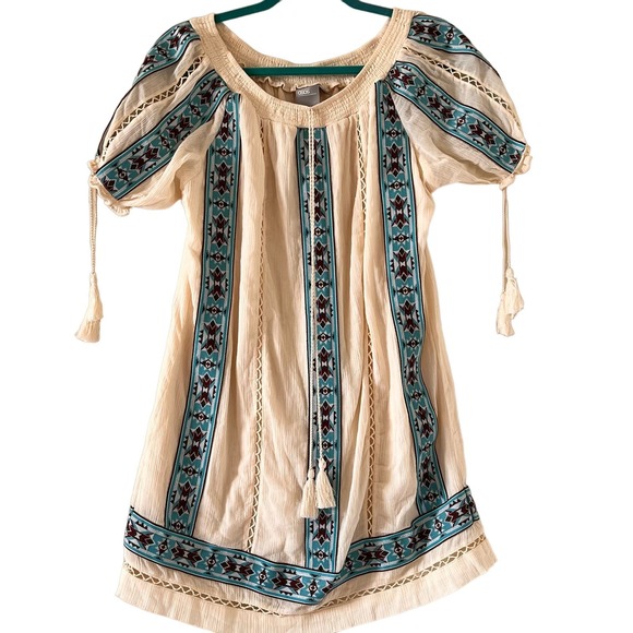 ASOS PREMIUM Off Shoulder Swing Dress With Aztec Embroidery - Picture 1 of 5
